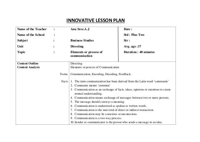 Innovative Lesson Plan