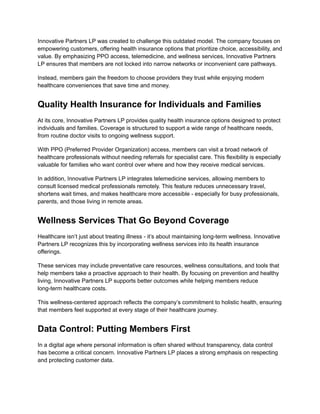 Lp Health Innovative Partners LP offers smarter health insurance options | PDF