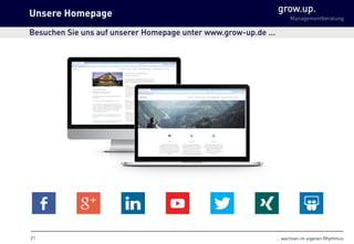 … wachsen im eigenen Rhythmus
grow.up.
Managementberatung
Unsere Homepage
21
Besuchen Sie uns auf unserer Homepage unter www.grow-up.de ...
 