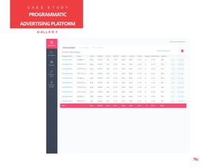 C A S E S T U D Y
ANALYTICSPLATFORM
FOR MARKETING
G A L L E R Y
C A S E S T U D Y
PROGRAMMATIC
ADVERTISINGPLATFORM
 
