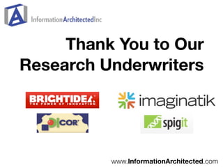 Thank You to Our
Research Underwriters




          www.InformationArchitected.com
 