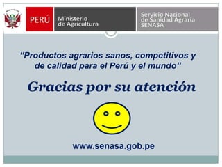 “Productos agrarios sanos, competitivos y de calidad para el Perú y el mundo”Gracias por su atenciónwww.senasa.gob.pe