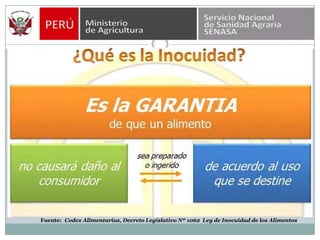                Fuente:CodexAlimentarius, Decreto Legislativo Nº 1062  Ley de Inocuidad de los Alimentos