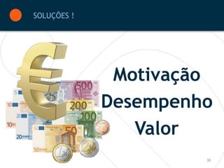 SOLUÇÕES !




              Motivação
             Desempenho
                Valor
                      30
 