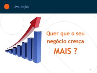 Avaliação




            Quer que o seu
            negócio cresça
              MAIS ?

                             10
 