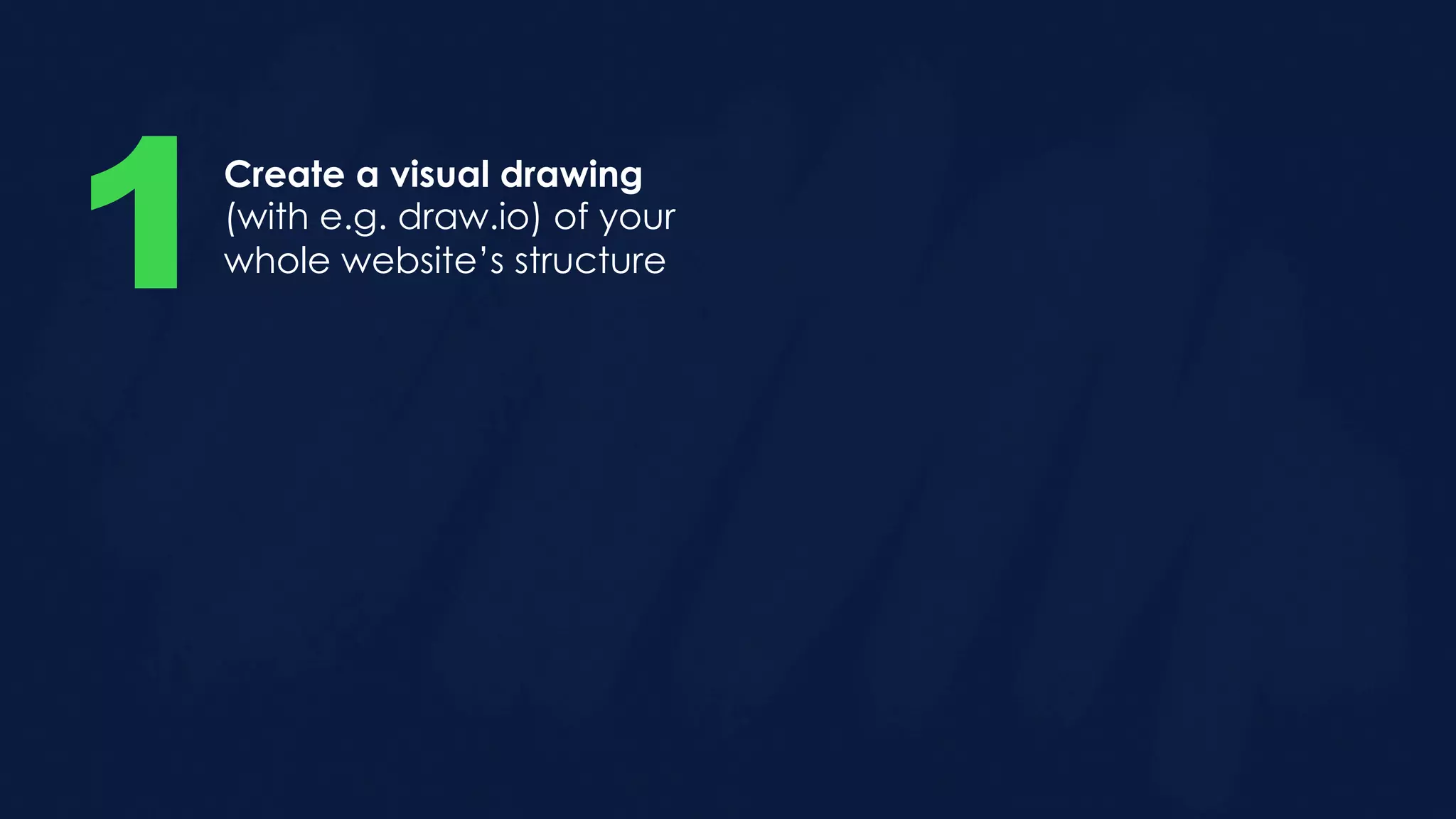 Create a visual drawing
(with e.g. draw.io) of your
whole website’s structure1
 