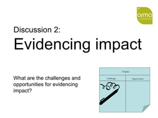 Training Seminar
The Professional Association of Research Managers and Administrators
Discussion 2:
Evidencing impact
What...
