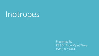 Inotropes
Presented by
PG2 Dr Phoo Myint Thwe
PACU, 8.2.2024
 