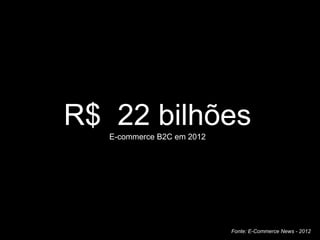 R$ 22 bilhõesE-commerce B2C em 2012
Fonte: E-Commerce News - 2012
 