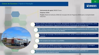 15
Instrumento de apoio: BNDES Finem
Empresa: SENAI
Projeto: Rede de Institutos SENAI de Inovação (ISI) do Programa SENAI ...