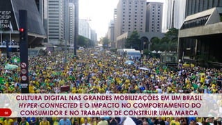 50
DISCIPLINA
AMBIENTE DE NEGÓCIOS, INOVAÇÃO E ESTRATÉGIAS DE PRODUÇÃO
professor Daniel de Carvalho Luz | daniel@universocorporativo.com.br | whatsApp 15 9 9126 5571
CULTURA DIGITAL NAS GRANDES MOBILIZAÇÕES EM UM BRASIL
HYPER-CONNECTED E O IMPACTO NO COMPORTAMENTO DO
CONSUMIDOR E NO TRABALHO DE CONSTRUIR UMA MARCA50
 