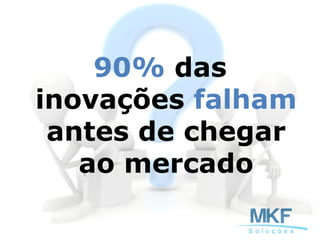 90% das
inovações falham
antes de chegar
ao mercado
 