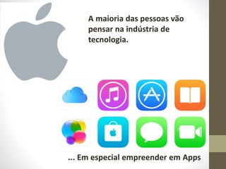 ... Em especial empreender em Apps
A maioria das pessoas vão
pensar na indústria de
tecnologia.
 