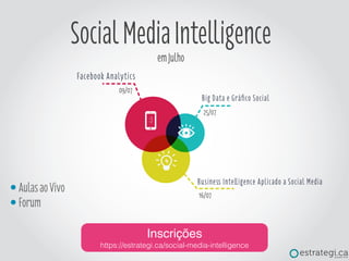 SocialMediaIntelligence
emJulho
Inscrições
https://estrategi.ca/social-media-intelligence
AulasaoVivo
Forum
09/07
16/07
25/07
Facebook Analytics
Big Data e Gráﬁco Social
Business Intelligence Aplicado a Social Media
 