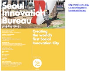 hXp://theiteams.org/ 
case-­‐studies/seoul-­‐ 
innova8on-­‐bureau 
Fonte: 
hXp:// 
www.theiteams.org/ 
resources/read-­‐i-­‐ 
teams-­‐report-­‐0 
 