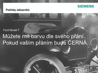 Page 7
© 2009. Siemens Product Lifecycle Management Software Inc. All rights reserved
Siemens PLM Software
Můžete mít barvu dle svého přání.
Pokud vaším přáním bude ČERNÁ…
Ford Model T
Potřeby zákazníků
 