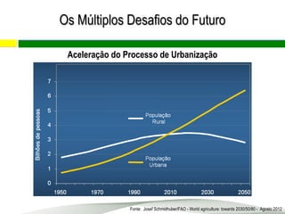 Aceleração do Processo de Urbanização
Fonte: Josef Schmidhuber/FAO - World agriculture: towards 2030/50/80 - Agosto 2012
Os Múltiplos Desafios do FuturoOs Múltiplos Desafios do Futuro
 