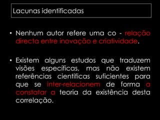 que metodologia seria mais adequada para o efeitoMetodologia a proporComprovação da correlação das empresas criativas e/ou inovadoras serem ou não necessariamente as mais lucrativas através da:Definição de empresas inovadoras, empresas criativas e empresas com lucrosAnálise estatística Revisão da literatura científica (estudos publicados em revistas internacionais com referências)