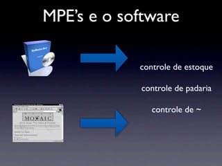 MPE’s e o software

            controle de estoque

             controle de padaria

               controle de ~
 
