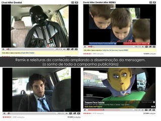 Remix e releituras do conteúdo ampliando a disseminação da mensagem. (o sonho de toda a campanha publicitária) 