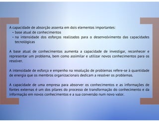 Do Conhecimento à Aprendizagem Organizacional: Mecanismos de Aprendizagem para a Inovação Organizacional
