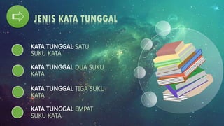 JENIS KATA TUNGGAL
SATU
SUKU KATA
DUA SUKU
KATA
TIGA SUKU
KATA
EMPAT
SUKU KATA
 