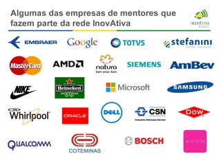 Algumas das empresas de mentores que
fazem parte da rede InovAtiva
 