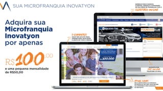 SUA MICROFRANQUIA INOVATYON
Adquira sua
Microfranquia
Inovatyon
por apenas
e uma pequena mensalidade
de R$50,00
R$
,00
PAG 12
 