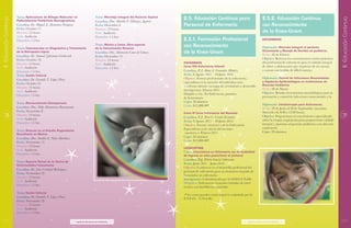 Tema: Aplicaciones de Biilogía Molecular en                    Tema: Abordaje Integral del Paciente Séptico
                                                                                                                                       2.5. Educación Continua para                                   2.5.2. Educación Continua
II. Educación Continua




                                                                                                                                                                                                                                                                II. Educación Continua
                         Padecimientos Pediátricos Neurogrnéticos                       Coordina: Dra. Martha P. Márquez Aguirre
                         Coordina: Dr. Miguel A. Alcántara Ortigoza                     Fecha: Diciembre 6                             Personal de Enfermería                                         con Reconocimiento
                         Fecha: Octubre 11                                              Horario: 12 horas
                         Horario: 12 horas                                              Sede: Auditorio                                                                                               de la Eneo-Unam
                         Sede: Auditorio                                                Duración: 1.5 hrs.
                         Duración: 1.5 hrs.                                                                                            2.5.1. Formación Profesional                                   DIPLOMADOS

                         Tema: Controversias en Diagnóstico y Tratamiento
                                                                                        Tema: Música y Canto. Otro aspecto
                                                                                        de la Comunicación Humana
                                                                                                                                       con Reconocimiento                                             Diplomado: Atención Integral al paciente
                         de la Nefropatía Lúpica                                        Coordina: Dra. Adoración Cano de Gómez         de la Eneo-Unam                                                Ostomizado y Manejo de Heridas en pediatría.
                                                                                                                                                                                                      Fecha: 28 de Febrero
                         Coordina: Dr. Samuel Zaltzman Girshevich                       Fecha: Diciembre 13
                         Fecha: Octubre 18                                                                                                                                                            Objetivo: Reforzar los conocimientos teórico-prácticos
                                                                                        Horario: 12 horas
                         Horario: 12 horas                                                                                             POSGRADOS                                                      del profesional de enfermería para el cuidado integral
                                                                                        Sede: Auditorio
                         Sede: Auditorio                                                                                               Curso XIII Enfermería Infantil                                 de niños y adolescentes que requieren de un estoma
                                                                                        Duración: 1.5 hrs.
                         Duración: 1.5 hrs.                                                                                            Coordina: E.I. Alma A. Granados Méndez                         o cursan con heridas de difícil manejo.
                         Tema: Sesión Cultural                                                                                         Fecha: 8 Agosto 2011 – 29 Junio 2012
                                                                                                                                       Objetivo: Formar profesionales de la enfermería,               Diplomado: Control de Infecciones Nosocomiales
                         Coordina: Dr. Gerardo T. López Pérez
                                                                                                                                       especialistas en la atención del individuo sano                y Vigilancia Epidemiológica en instituciones de
                         Fecha: Octubre 25                                                                                                                                                            Atención Pediátrica
                         Horario: 12 horas                                                                                             o enfermo durante su etapa de crecimiento y desarrollo
                                                                                                                                       Inscripciones: Febrero 2011                                    Fecha: 28 de Marzo
                         Sede: Auditorio                                                                                                                                                              Objetivo: Brindar herramientas metodológicas para la
                         Duración: 1.5 hrs.                                                                                            Dirigido a: Lic. En Enfermería, pasantes
                                                                                                                                       de licenciatura                                                prevención y control de infecciones nosocomiales y la
                         Tema: Ateroesclerosis-Osteoporosis                                                                            Cupo: 20 alumnos
                                                                                                                                       Costo: $12,000.00*                                             Diplomado: Inhaloterapia para Enfermeras.
                         Coordina: Dra. Nelly Altamirano Bustamante                                                                                                                                   Fecha: 29 de Junio al 28 de Septiembre (asesorías:
                         Fecha: Noviembre 8                                                                                                                                                           Miércoles de 8:00 a 13:00 horas)
                                                                                                                                       Curso IV Curso Enfermería del Neonato
        18               Horario: 12 horas
                         Sede: Auditorio
                                                                                                                                       Coordina: E.I. Nora C. Castro Escudero                         Objetivo: Proporcionar el conocimiento especializado           19
                                                                                                                                       Fecha: 8 Agosto 2011 – 29 Junio 2012                           sobre la terapia respiratoria para proporcionar cuidado
                         Duración: 1.5 hrs.                                                                                                                                                           integral y oportuno al paciente pediátrico con afección
                                                                                                                                       Objetivo: Formar osteriores s de la Enfermería
                                                                                                                                       Especialistas en la osterio del neonato                        respiratoria
                         Tema: Avances en el Estudio Angioedema                                                                                                                                       Cupo: 20 alumnos
                         Hereditario en México                                                                                          osteriores s: Febrero 2011
                                                                                                                                       Cupo: 20 alumnos
                         Coordina: Dra. Sandra A. Nieto Martínez
                                                                                                                                       Costo: $12,000.00*
                         Fecha: Noviembre 15
                         Horario: 12 horas
                                                                                                                                       LICENCIATURA
                         Sede: Auditorio
                                                                                                                                       Curso: Licenciatura en Enfermería (en la modalidad
                         Duración: 1.5 hrs.                                                                                            de Ingreso en años posteriores al primero)
                                                                                                                                       Coordina: Enf. Elvira García Solórzano
                         Tema: Reporte Actual de la Clínica de
                                                                                                                                       Fecha: Junio 2011 – Junio 2012
                         Enfermedades Lisosomales
                                                                                                                                       Objetivo: Coadyuvar en el desarrollo profesional del
                         Coordina: Dr. Luis Carbajal Rodríguez
                                                                                                                                       personal de enfermería para su nivelación al grado de
                         Fecha: Noviembre 22
                                                                                                                                       licenciados en enfermería
                         Horario: 12 horas
                                                                                                                                       Inscripciones: Calendarizado por la ENEO-UNAM
                         Sede: Auditorio
                                                                                                                                       Dirigido a: Enfermeras Generales tituladas de nivel
                         Duración: 1.5 hrs.
                                                                                                                                       técnico con bachillerato concluido
                         Tema: Sesión Cultural
                                                                                                                                       (* los costos pueden variar según lo estipulado por la
                         Coordina: Dr. Gerardo T. López Pérez                                                                          E.N.E.O. – U.N.A.M.)
                         Fecha: Noviembre 29
                         Horario: 12 horas
                         Sede: Auditorio
                         Duración: 1.5 hrs.

  2011                                                              • Instituto Nacional de Pediatría •                                                                               • Instituto Nacional de Pediatría •                                       2011
 