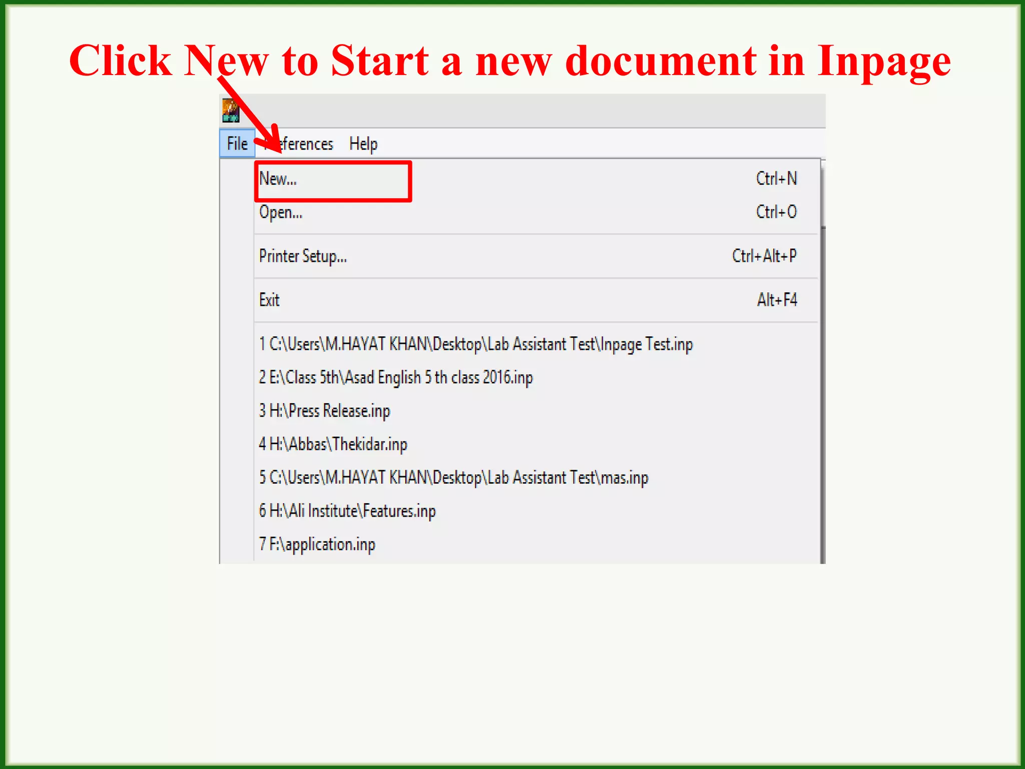 Click New to Start a new document in Inpage
 