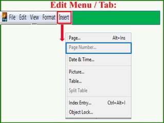 Edit Menu / Tab:
 