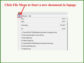 Click File Menu to Start a new document in Inpage
 
