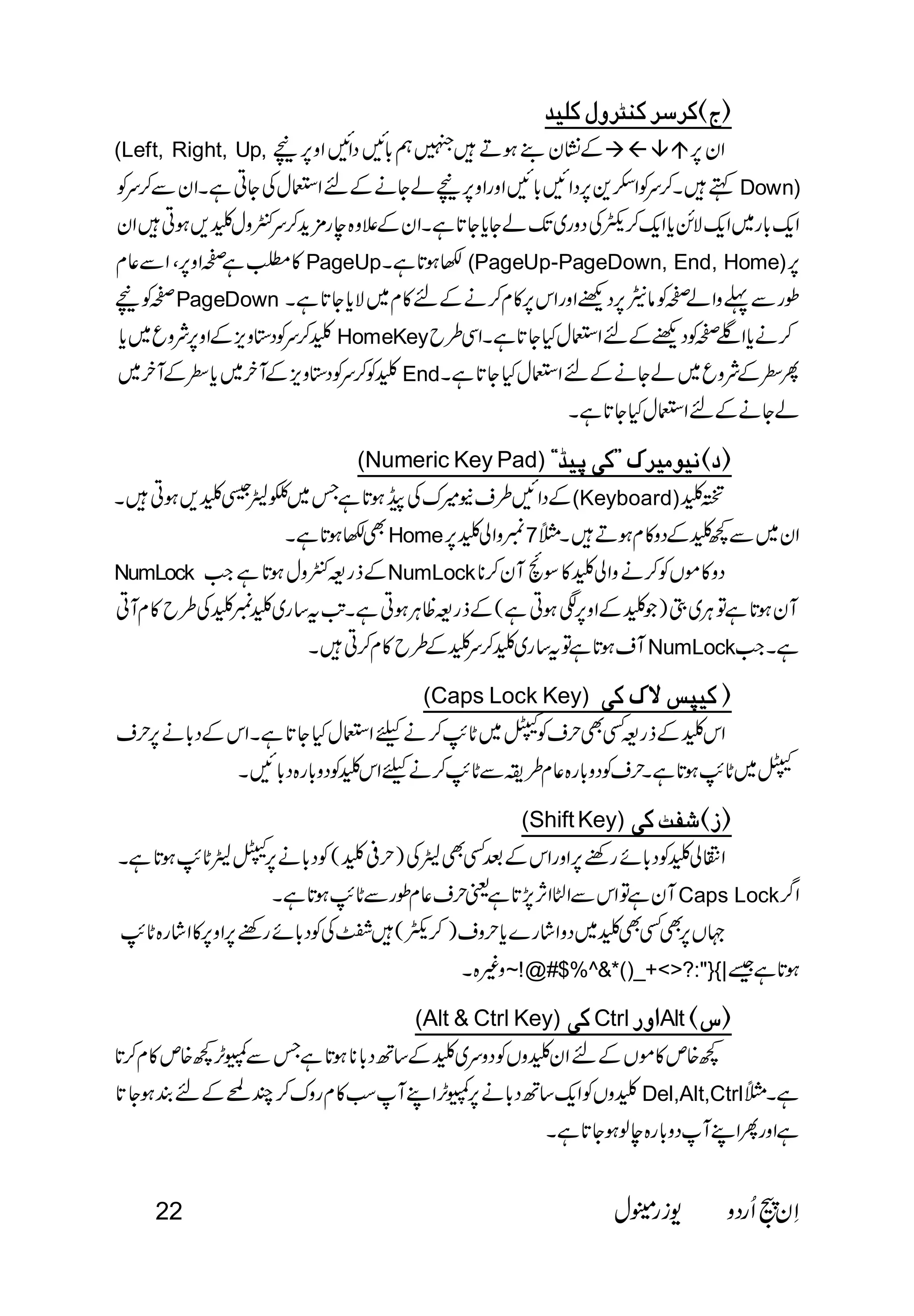    
(Left, Right, Up, àßâá 
Down) 
 
 PageUp(PageUp-PageDown, End, Home) 
PageDown  
HomeKey 
End 
 
(Numeric Key Pad)                 (Keyboard) 
Home7 
NumLock 
NumLock           
 
                       NumLock    
(Caps Lock Key)   
 
 
(Shift Key)   
 
Caps Lock 
  
~!@#$%^&*()_+<>?:"}{| 
(Alt & Ctrl Key)  Ctrl Alt  
 
                  
 Del,Alt,Ctrl 
 
22   
 