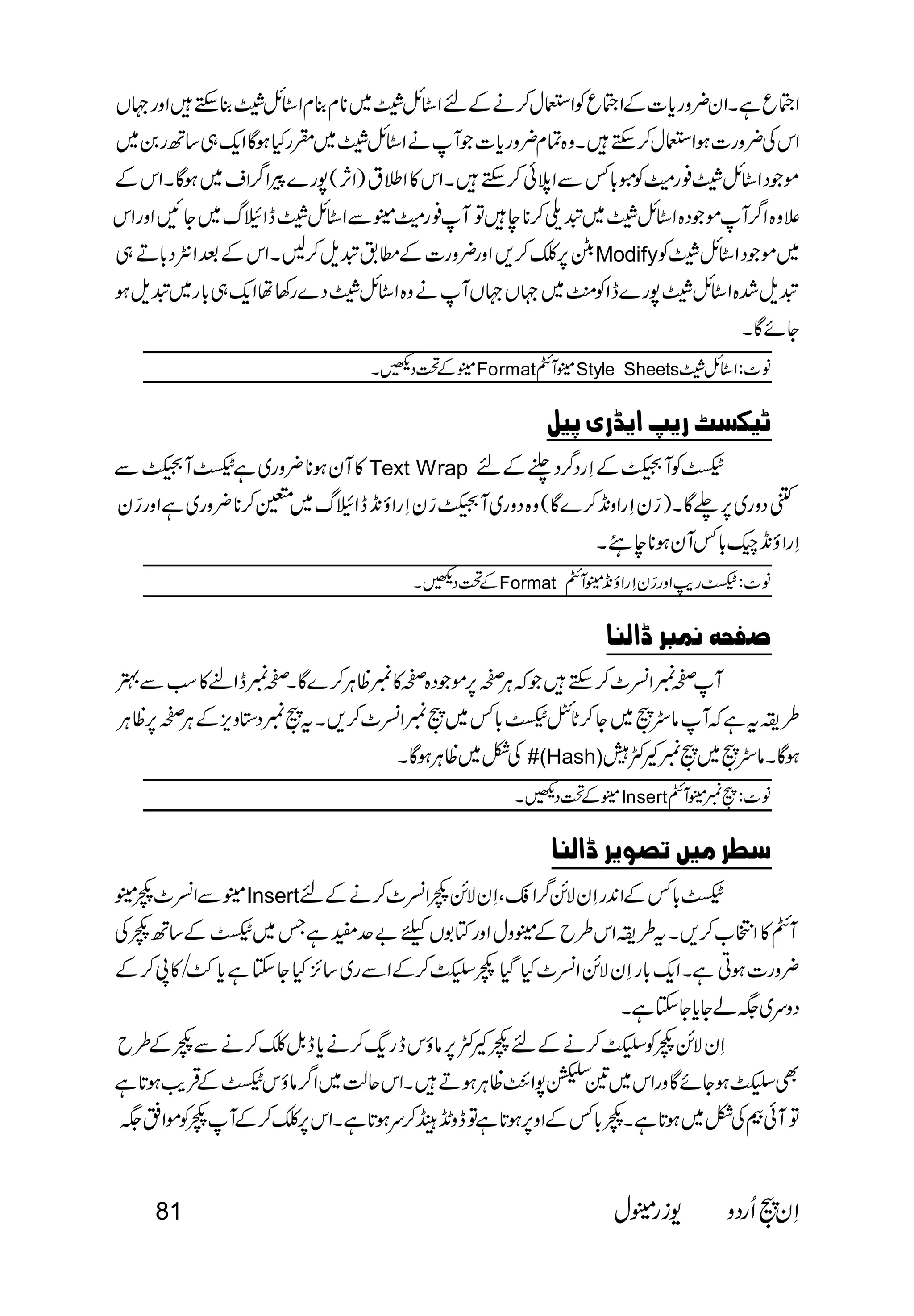  
 
 
 
Modify 
 
 
FormatStyle Sheets 
 
 Text Wrap  
 
 
Format  
   
                                 
 
 
 #(Hash) 
Insert 
    
Insert 
 
                                    
 
 
 
                       
 
81   
 