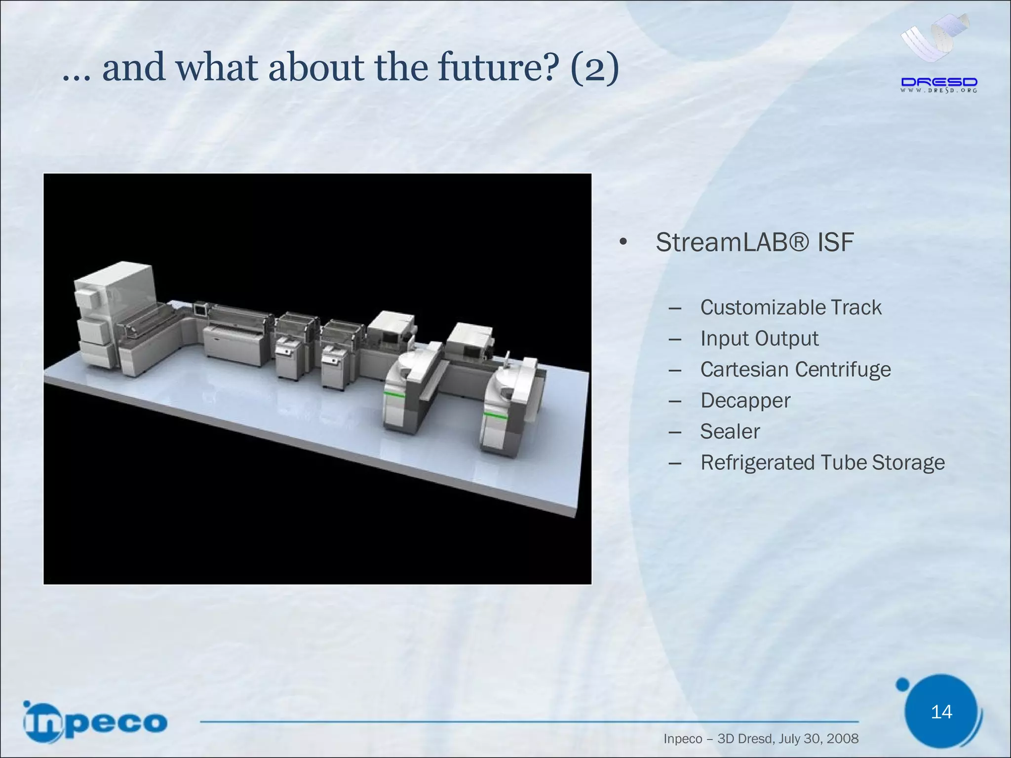 …  and what about the future? (2) StreamLAB® ISF Customizable Track  Input Output Cartesian Centrifuge Decapper Sealer Refrigerated Tube Storage 