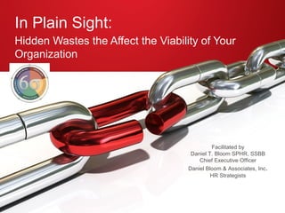 Hidden Wastes the Affect the Viability of Your
Organization
In Plain Sight:
Facilitated by
Daniel T. Bloom SPHR, SSBB
Chief Executive Officer
Daniel Bloom & Associates, Inc.
HR Strategists
 