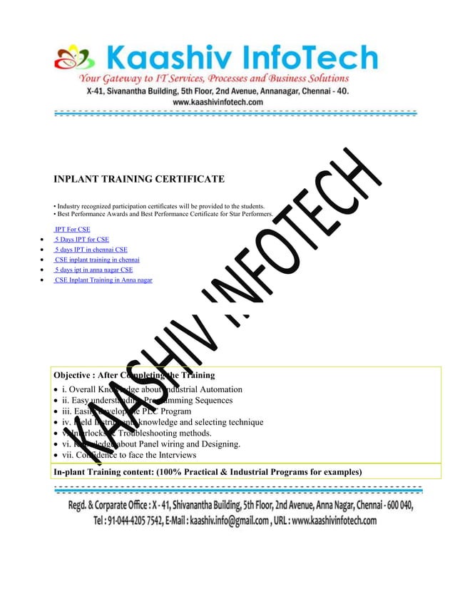 Inplant training for cs 1 3 pdf