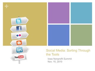 Social Media: Sorting Through the Tools Iowa Nonprofit SummitNov. 15, 2010 