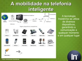 A mobilidade na telefonia inteligente A tecnologia InsideVox se utiliza de diversos dispositivos, garantindo a comunicação a qualquer momento e em qualquer lugar Fotos meramente ilustrativas e muito mais 
