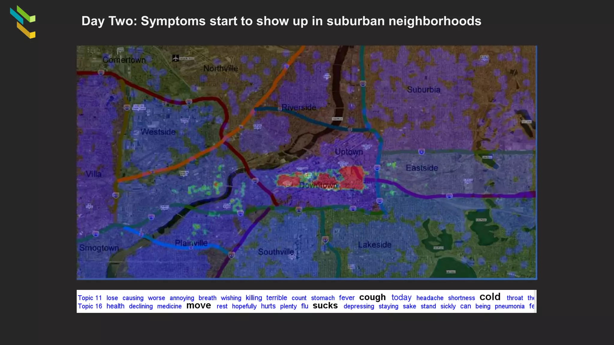 Day Two: Symptoms start to show up in suburban neighborhoods
 