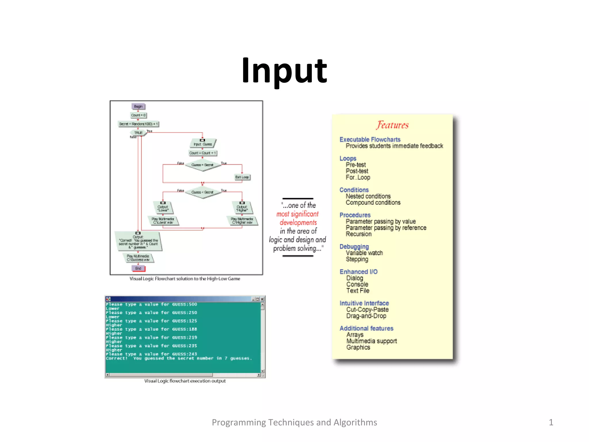 Programming Techniques and Algorithms Input