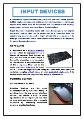 Input and output devices | DOCX | Computer Peripherals | Computing