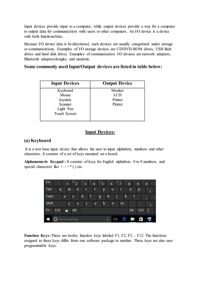 Assignment on Input and output devices