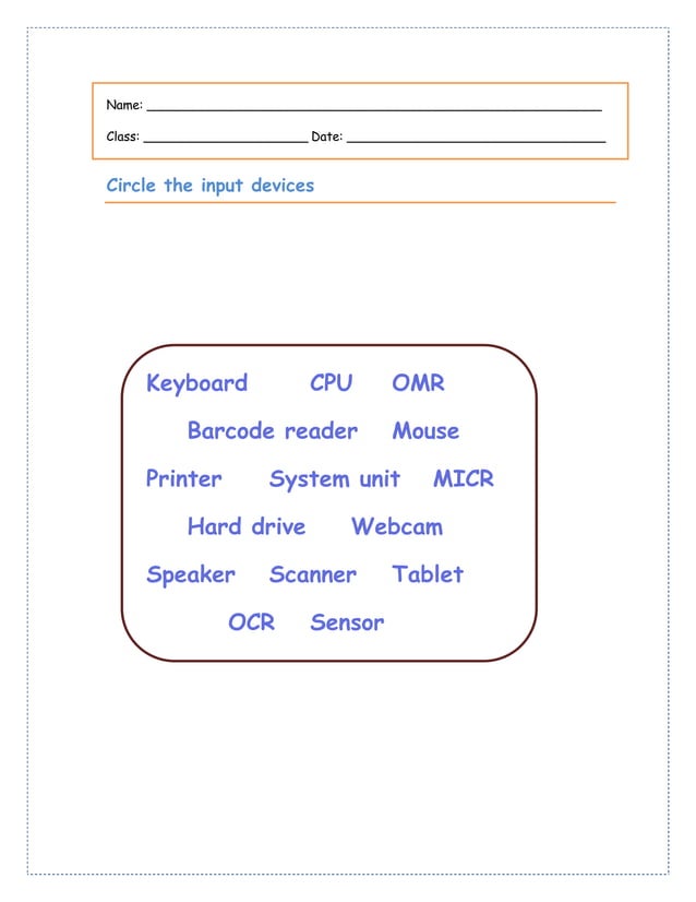 Input Devices Worksheet 6 | DOCX | Computer Peripherals | Computing