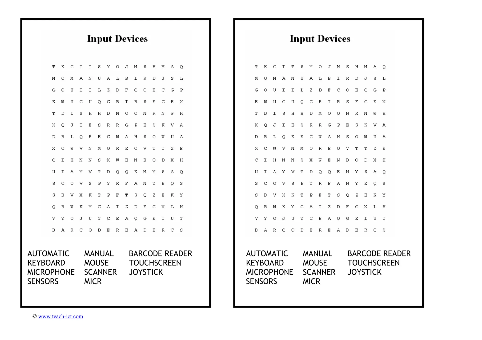 Input devices wordsearch | PDF