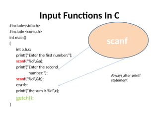 Concept of Input Functions In C Language | PPTX | Programming Languages ...
