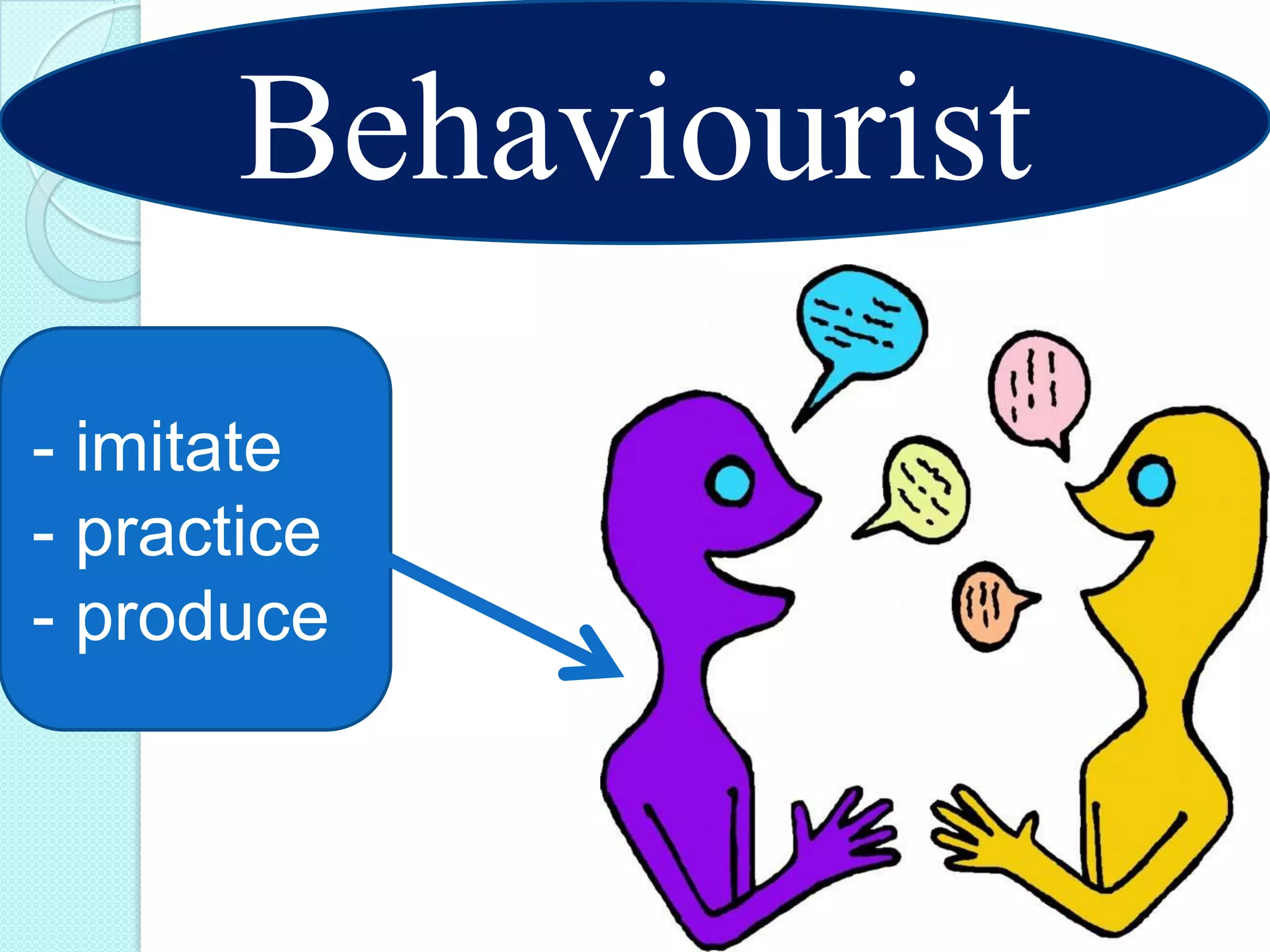 Behaviourist
- imitate
- practice
- produce

 