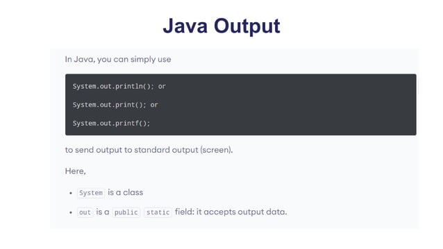 Input Output statments in Java. Input and Output statements used in ...