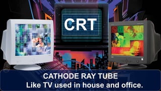 CATHODE RAY TUBE
Like TV used in house and office.
CRT
 