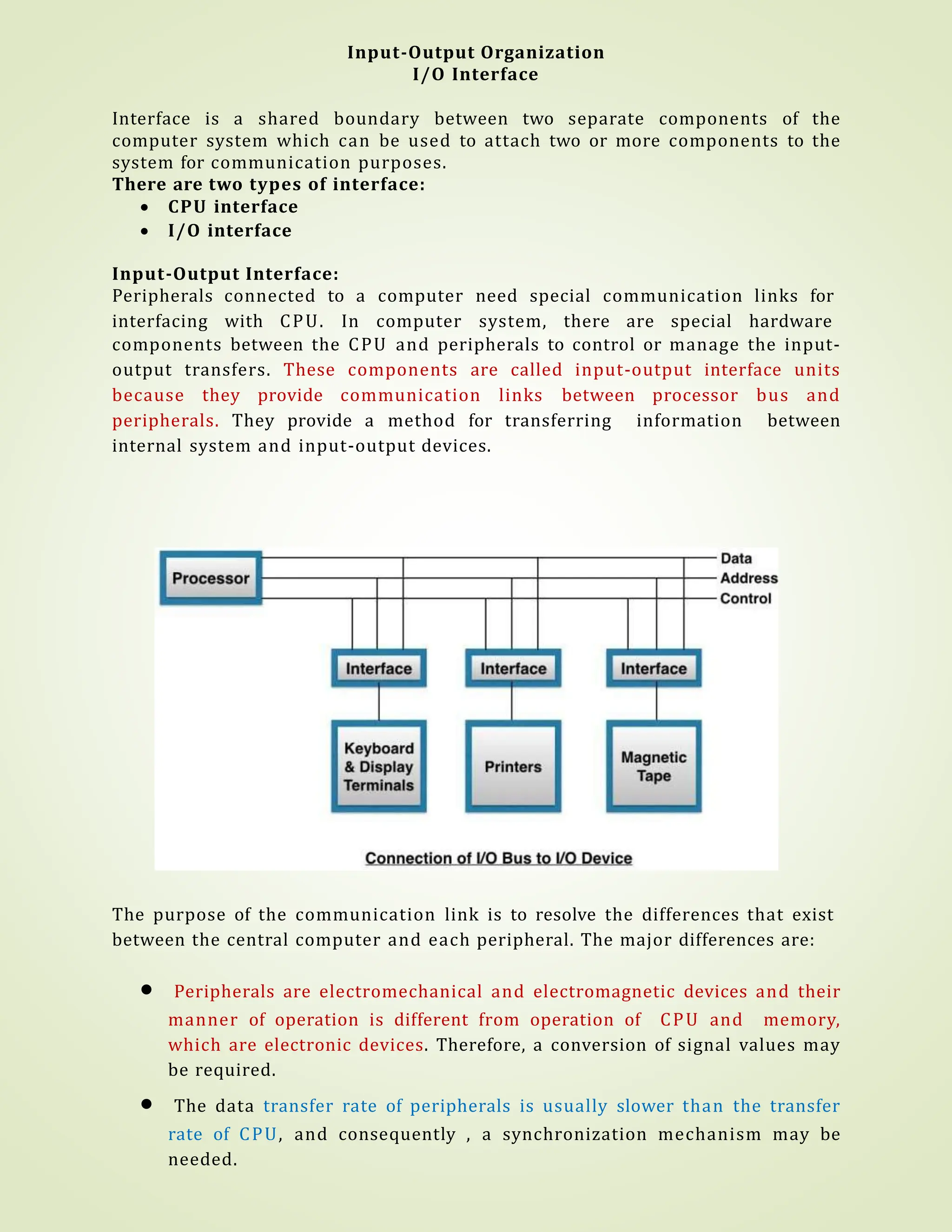 Input - Output Organization and I/O Interface | PPTX | Computer ...